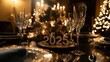 © Darya - A festive table is prepared for New Year’s Eve celebration, adorned with sparkling decorations and a centerpiece for welcoming 2025, happy new year 2025 and merry christmas theme