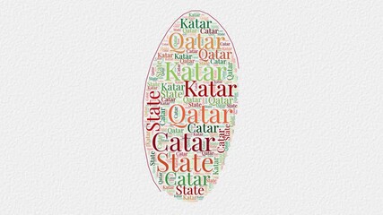 Wall Mural - Qatar logo animation. Qatar boundary word cloud animation. Video of country names in multiple languages popping out on paper style background. Country opening, intro, presentation video.