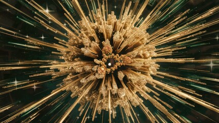 Poster - Futuristic Gold Fractal Burst with Energetic Glittering Particles  Abstract Background