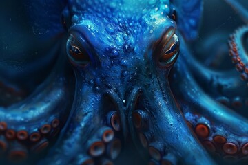 Wall Mural -  A tight shot of an octopus's head, covered in numerous bubbles Its eyes are also encircled by bubbles