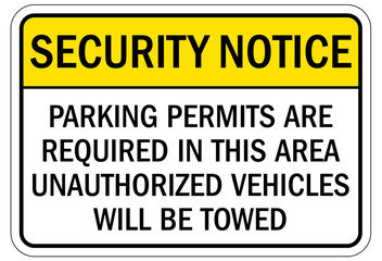 Wall Mural - Parking permit signs parking permits are required in this area. Unauthorized vehicles will be towed