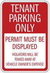 Poster - Parking permit signs tenant parking only, permit must be displayed