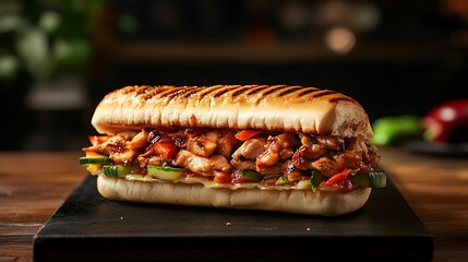 Wall Mural - Grilled Chicken Sub Sandwich with Vegetables and Cheese