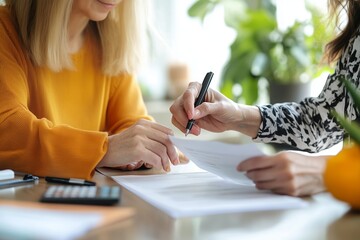 Poster - Two Individuals Collaborating on Important Paperwork in a Cozy Workspace Surrounded by Greenery