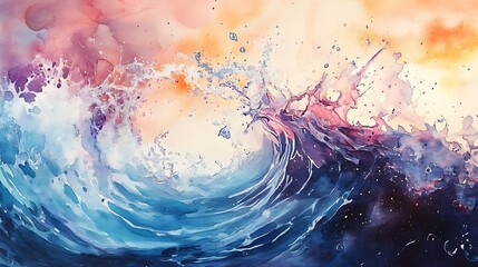 Poster - Abstract Watercolor Painting of a Splashing Wave