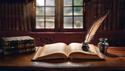 Old book with feather pen