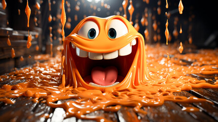 A cartoon character with lots of liquid dripping down