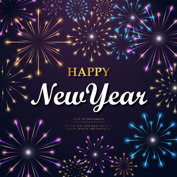 Poster with new year fireworks and happy new year