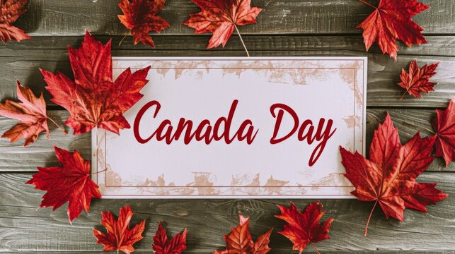Vibrant maple leaf with Canada Day text