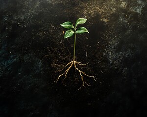 Sticker - A Small Sapling Emerging from Dark Soil with Visible Roots