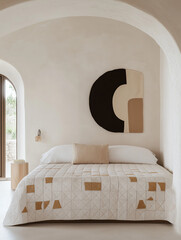 Wall Mural - Minimalistic Bedroom with Soft Natural Light and Earth-Toned Bedding