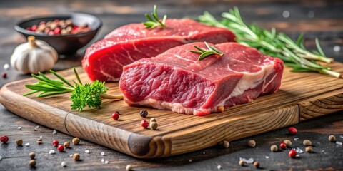 Close-up of fresh raw meat on a cutting board, raw, meat, fresh, close-up, cutting board, red, juicy, protein, uncooked