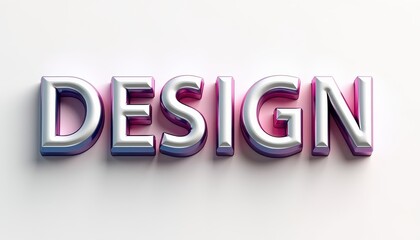 Poster - 3D word 'DESIGN' with metallic and pink gradients on a white background.