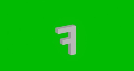 Poster - Animation of rotation of a white capital letter F symbol with shadow. Simple and complex rotation. Seamless looped 4k animation on green chroma key background