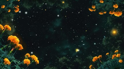 Wall Mural - mystic midnight marigolds nebula - floral space fantasy wallpaper