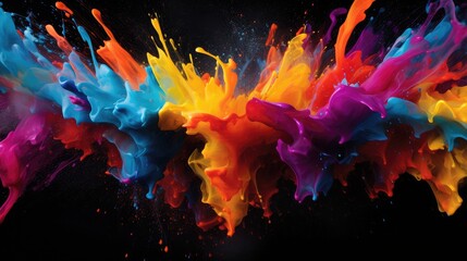 Wall Mural - Colorful splashes on a dark background, dynamic and bold abstract