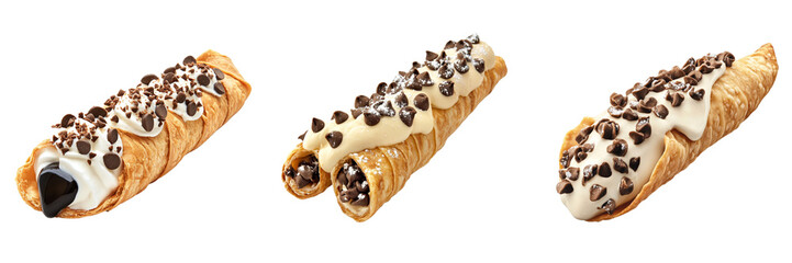 Set off Realistic Cannoli isolated on a transparent background