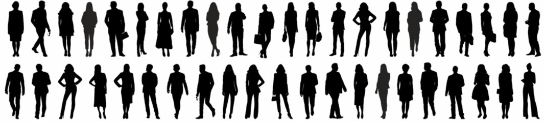 Wall Mural - silhouettes of people working group of standing business people vector illustration. People business. 