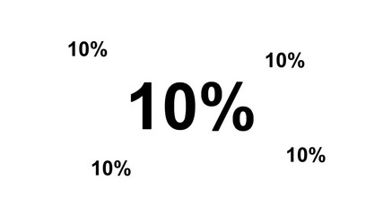 Poster - Zoom in and out animation the 10 percent symbol. Large black symbol in the center and four small symbols around. Seamless looped 4k animation on white background