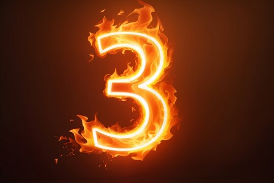 Burning Number Three Fire Flames effect Illustration On a black background, Burning Number Three On A Black Background
