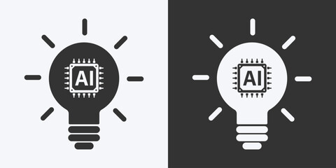Poster - Light bulb with AI chipset icon. Flat design. Artificial intelligence technology concept design. Big data and Machine learning. Vector illustration design for web, UX, UI, and app.