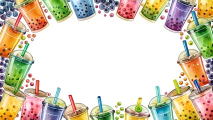 Wall Mural - Vibrant Bubble Tea Frame: A Burst of Colors and Flavors  AI generated