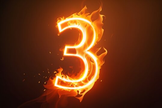 Burning Number Three Fire Flames effect Illustration On a black background, Burning Number Three On A Black Background

