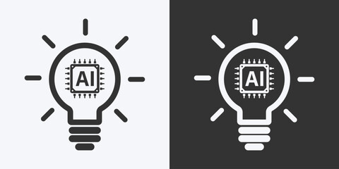 Poster - Light bulb with AI chipset icon. Flat design. Artificial intelligence technology concept design. Big data and Machine learning. Vector illustration design for web, UX, UI, and app.