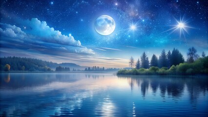 Wall Mural - Serene Nightfall: A Canvas of Twilight Blues and Silvers  AI Generated