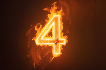 Burning Number Four Fire Flames effect Illustration On a black background, Burning Number Four On A Black Background
