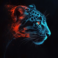 Wall Mural - a leopard with a red and blue light on its face