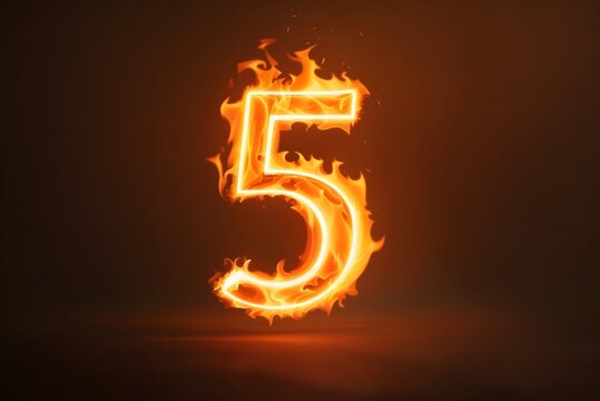 Burning Number Five Fire Flames effect Illustration On a black background, Burning Number Five On A Black Background
