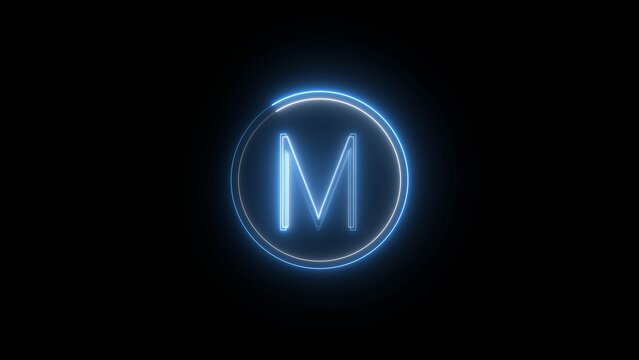 Abstract bright neon letter sign icon illustration on black background.