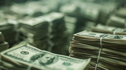 Poster - High stacks of US currency on a clean surface