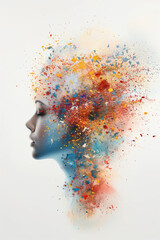 Wall Mural - A woman's face is painted with a colorful explosion of paint