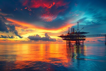 Wall Mural - oil platform sunset view