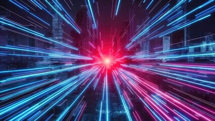 Aufkleber - Futuristic digital landscape featuring vibrant blue and magenta fiber optic lines ideal for representing speed and technology concepts