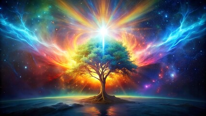 Wall Mural - Cosmic Genesis: A Quasar Tree Takes Root  generative AI