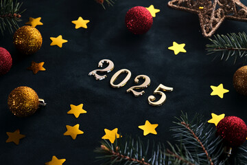 Wall Mural - new year 2025 background. number of the coming year in christmas decoration.
