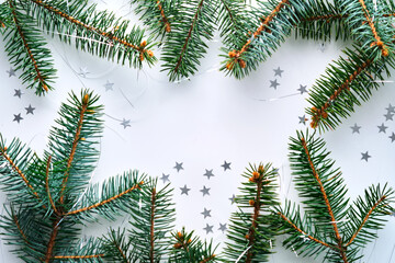 Wall Mural - abstract light christmas background with stars and a christmas tree with the year number 2025.