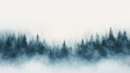 Wall Mural - A forest with trees in the background and a misty sky