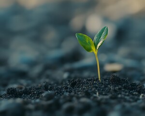 Sticker - A Single Green Sprout Emerging from Dark Soil