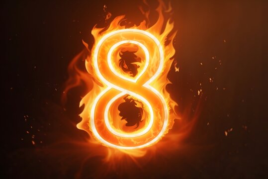 Burning Number Eight Fire Flames effect Illustration On a black background, Burning Number Eight On A Black Background
