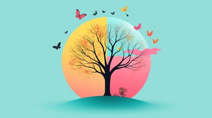 Fototapete - a minimalist circular mind map representing the different stages of a personal growth journey, with 