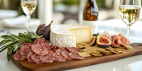 Elegant cheeseboard with crackers and figs