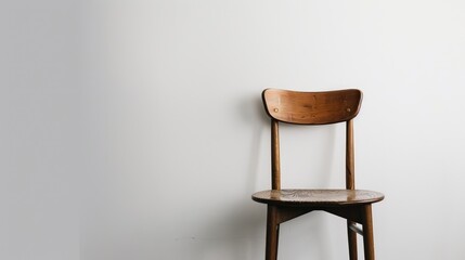 Poster - Wooden chair against white wall backdrop