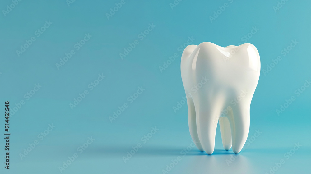 Model of a healthy white tooth on a blue background with copy space ...
