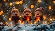 © IttikornP - Joyful Christmas Eve caroling with animated characters singing in the snow with festive lights and decorations