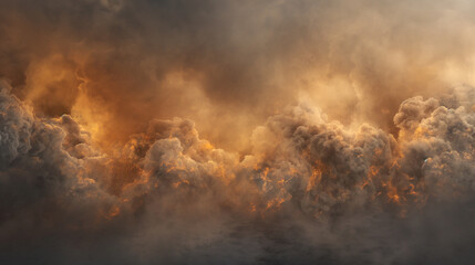 A large cloud of smoke and fire is seen in the sky