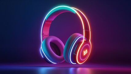Poster - Colorful Neon Headphones Abstract Illustration Background